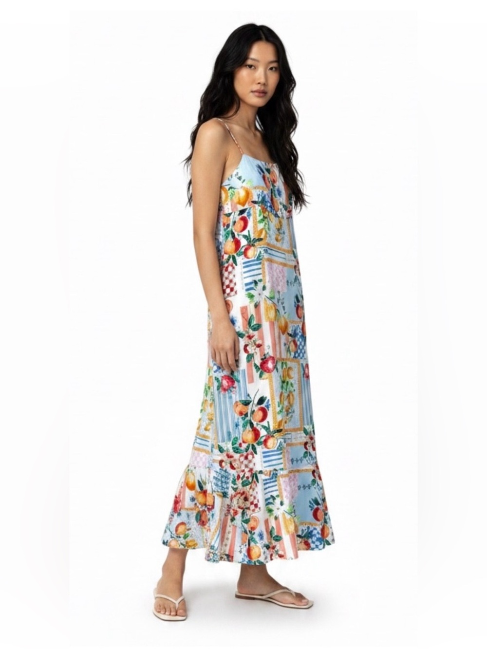 NWT Paper Heart Anthropologie Fruit Patchwork Dress Tie Back Boho Vacation Small